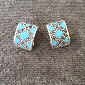 Sterling Turquoise and Marcasite Clip On Earrings